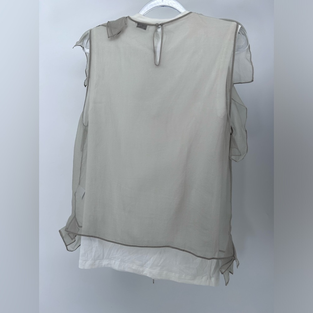 Brunello Cucinelli Womens Taupe Silk Chiffon  Overlay With Attached T-Shirt Med - Picture 3 of 14
